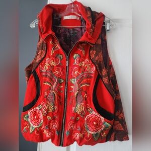 Embroidered Red Hooded Vest